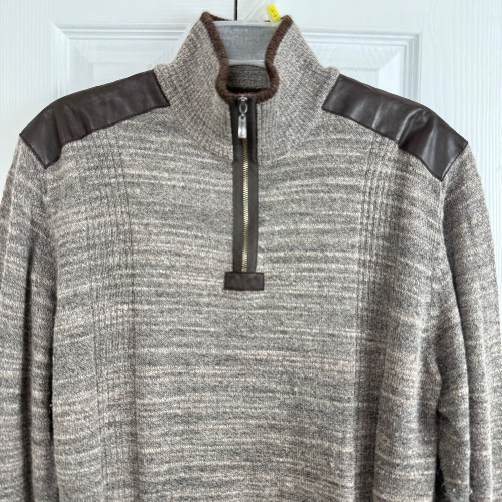Kuna Baby Alpaca Wool 1/4 Zip Sweater Leather Trim Gray‎ Peru Size 1